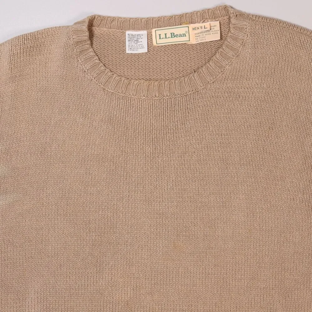 Vintage L.L. Bean Ribbed Crewneck Sweater Beige Cotton Men's Size Large